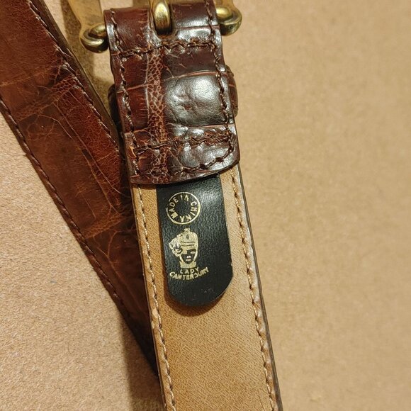 Brown Leather Belt Handcrafted Italian Roco Ornate Brass Buckle Detailing - Picture 3 of 16